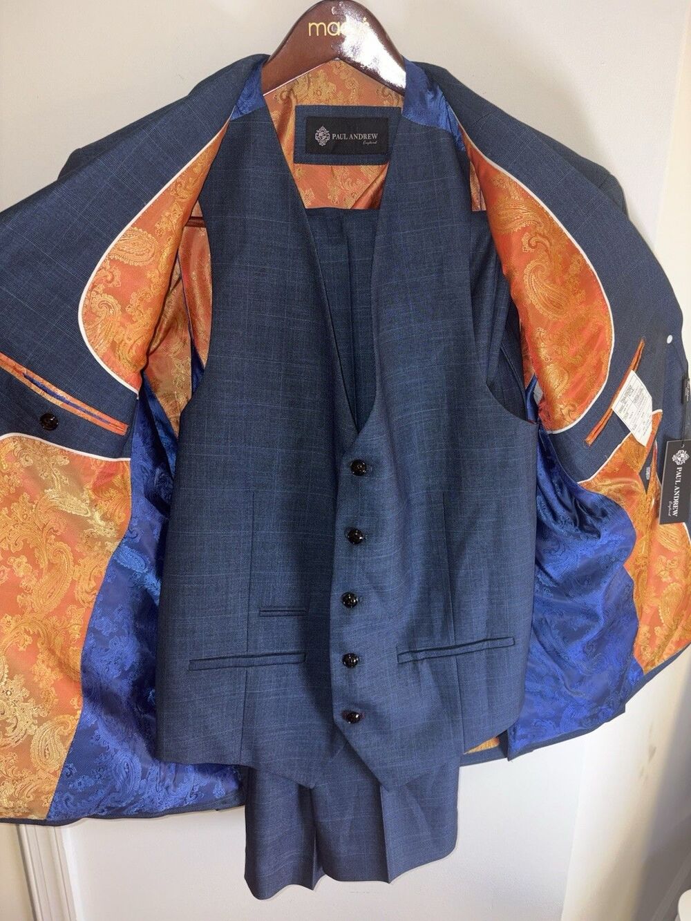 NWT Paul Andrew Navy Glen Check Viceroy 3 Piece Suit Sz 44R
